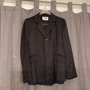 Women’s Kasper skirt suit, black with white pin stripes, size 2P